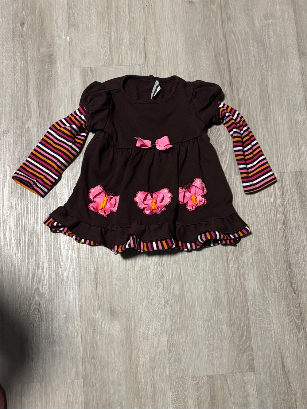 Rare Too Girls Brown Long-Sleeve Tunic Top with Pink Butterfly Accents